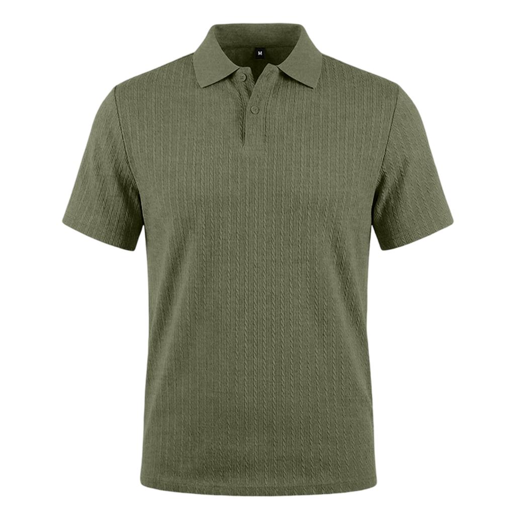 Men's Summer Knit Jacquard Stretch Texture Casual Short Sleeve Polo Shirt Lightweight Breathable Fabric Classic Fit