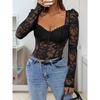 New Elegant Sexy Lace Trim Square Neck Tight Bodysuit Women's Fashion European American Style