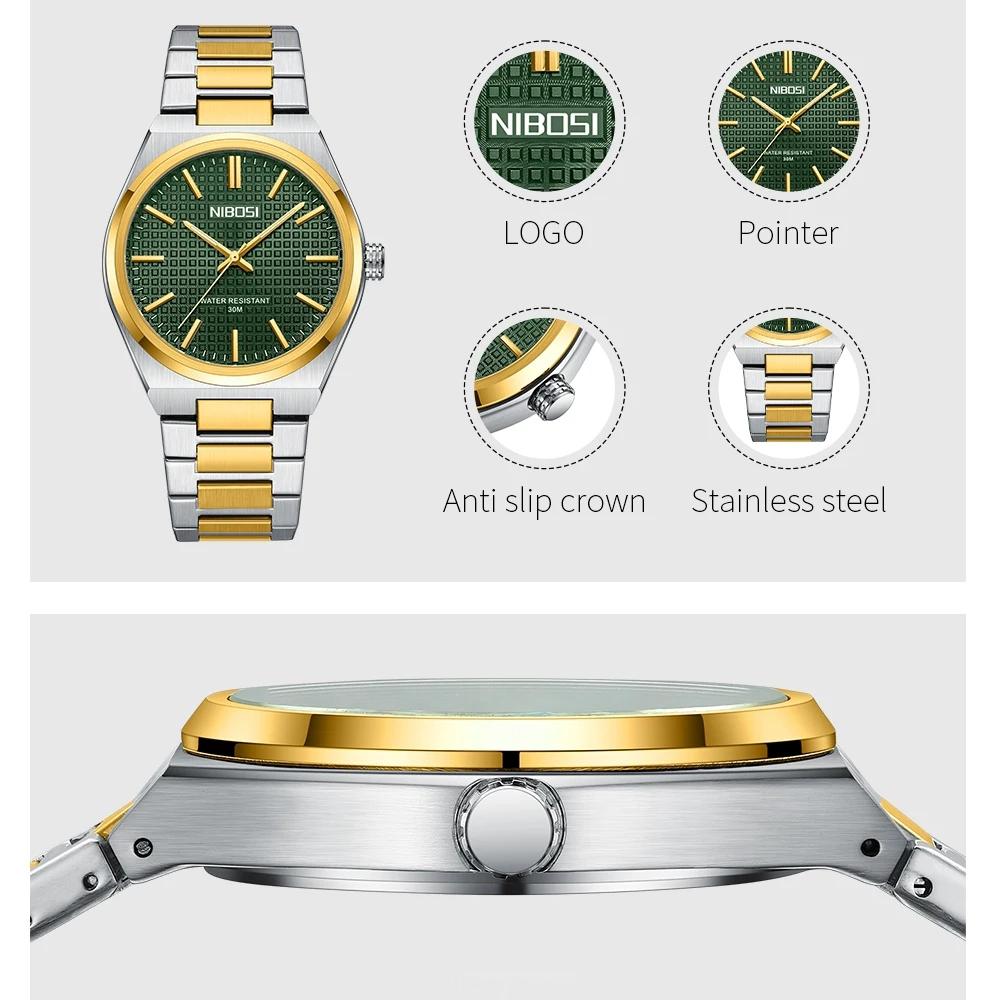 NIBOSI Men Watch Stainless Steel Luminous Luxury Watches For Men Waterproof Casual Sports Quartz Watch
