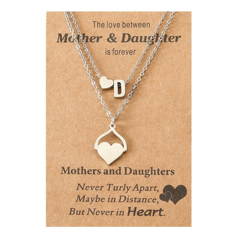 

European American Fashion Silver Stainless Steel Heart-shaped Letter Necklaces Mother s Day Parent-child Card Necklaces 1