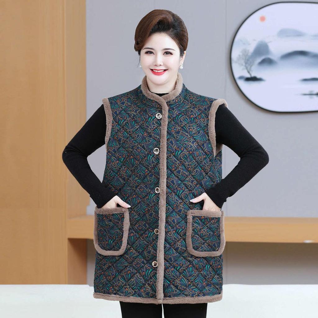 Women's Plus Size Chinese Style Cotton Vest – Winter Velvet Coat for Elderly