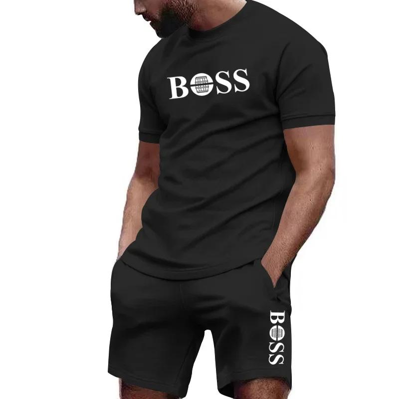 Heren Tweedelig Sportkleding Set: T-shirt met Korte Mouwen en Broek, voor Hardlopen en Fitness, Zomer