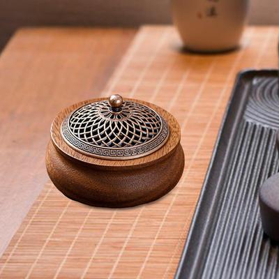 Incense Holder Ornament Housewarming Gift Desk Mediation with Lid Home Fragrance Round for Bedroom