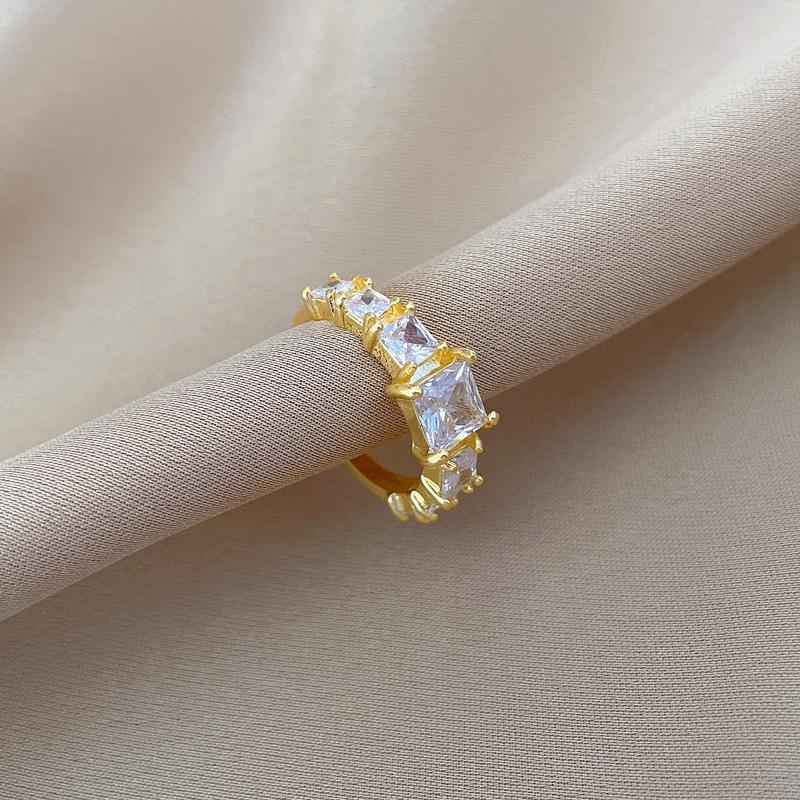 Real Gold Square Bamboo Wedding Ring Ring Opening Adjustable Simple Jewelry Japanese Ring Couple Ring