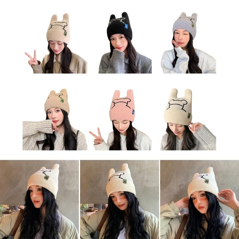 Rabbit Ear Hat for Women InsStyle Knitting Hat Anime Cosplay Costume Hat Outdoor Skiing Hiking Hat Windproof Warm Cap
