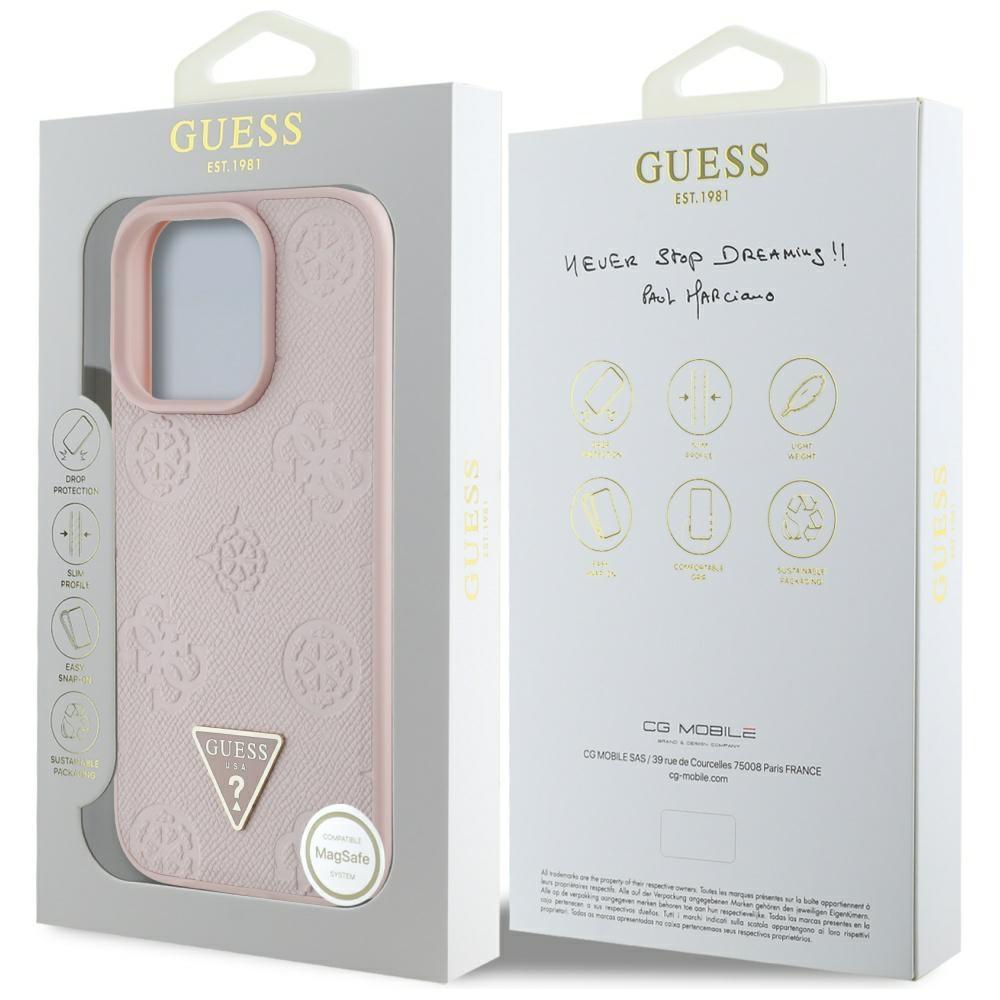 Etui Guess Grained Hot Stamp Peony       Triangle Logo Magsafe Do Iphone 16 Pro Różowy