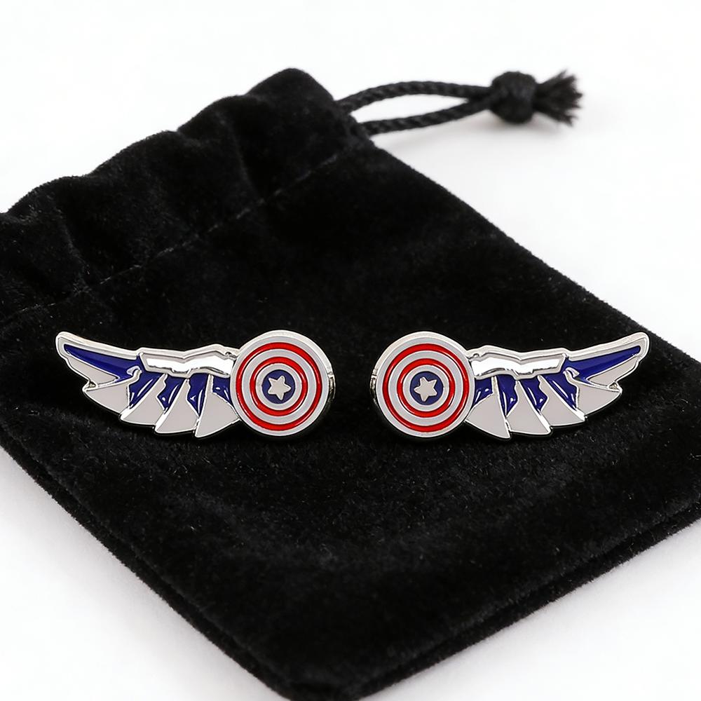 Captain America Enamel Stud Earrings Creative Superhero Shield Wing Design Metal Jewelry Accessories Gifts