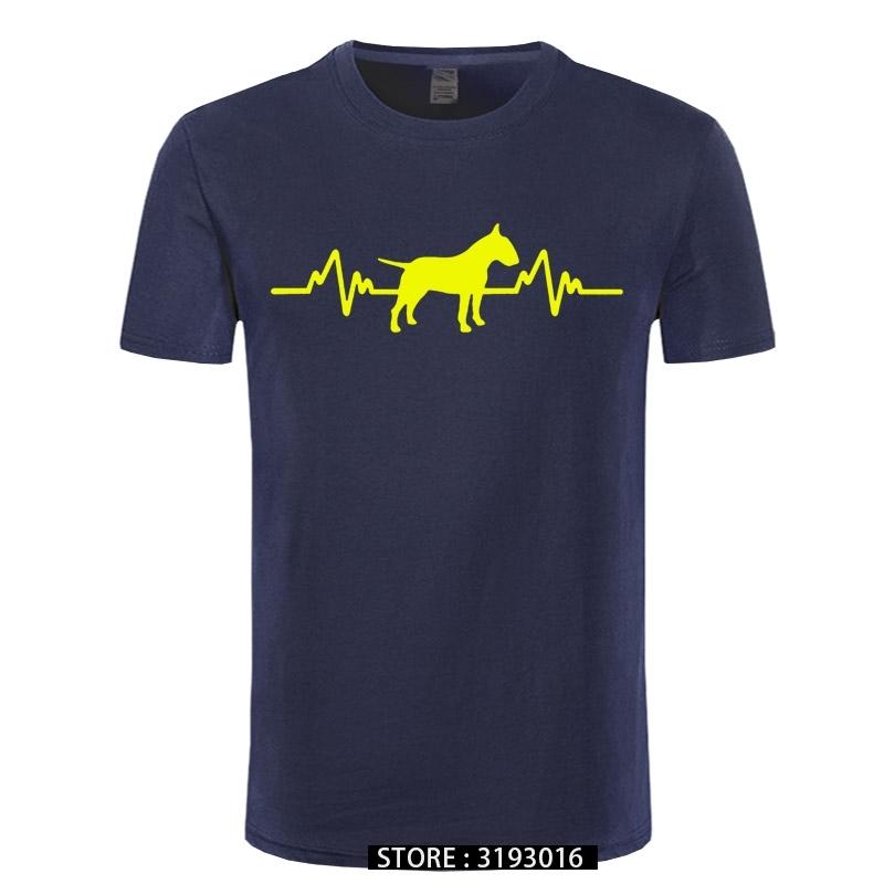 Funny Heartbeat English Bull Terrier Dog T Shirt Men Custom Pattern Cotton Short Sleeve Man Joke Present Tshirt Christmas