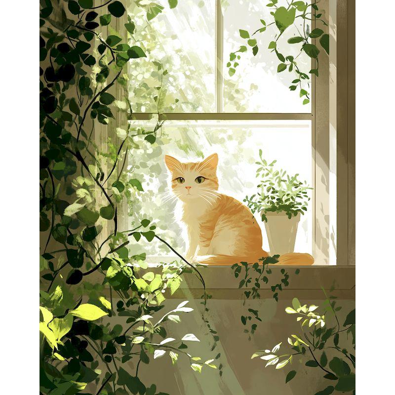 Ölgemälde-Paket DIY Malen nach Zahlen Basteln für Erwachsene Fenster Katzen Bild Ausmalen Nummer Zeichnung auf Leinwand Heimdekoration
