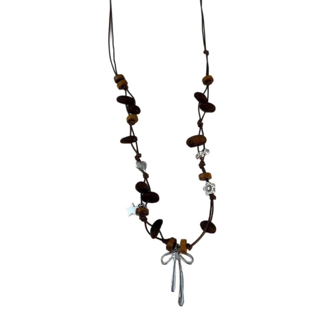 

Retro and old bow metal necklace ethnic style bohemian simple and versatile long ring pendant accessories