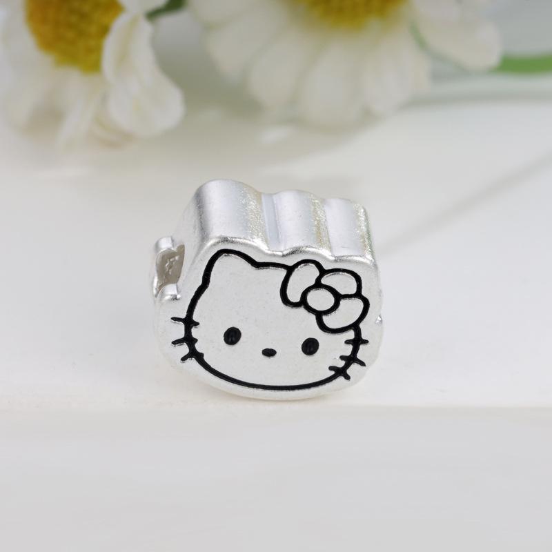 Sterling Silver 999 Hello Kitty Beaded Cartoon KT Cat Head Loose Beads Jewelry серебряный