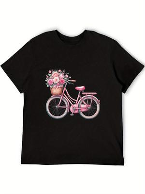 Damen Pinkes Fahrrad Grafik T-Shirt Lässiges Kurzarm-T-Shirt Sommer Harajuku Streetwear Oberteile Mode T-Shirts