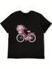 T-shirt Grafica Rosa da Donna con Bicicletta T-shirt Casual a Manica Corta Estiva Harajuku Streetwear Top Magliette alla Moda