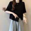 Large size front shoulder irregular short-sleeved T-shirt for women's summer new thin belly cover design split top for women