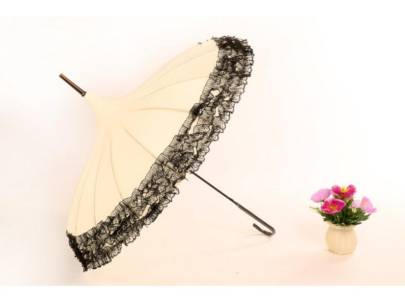 Baota 16-Rib Sun & Rain Bridal Photography Umbrella with Lace Trim and Curved Handle