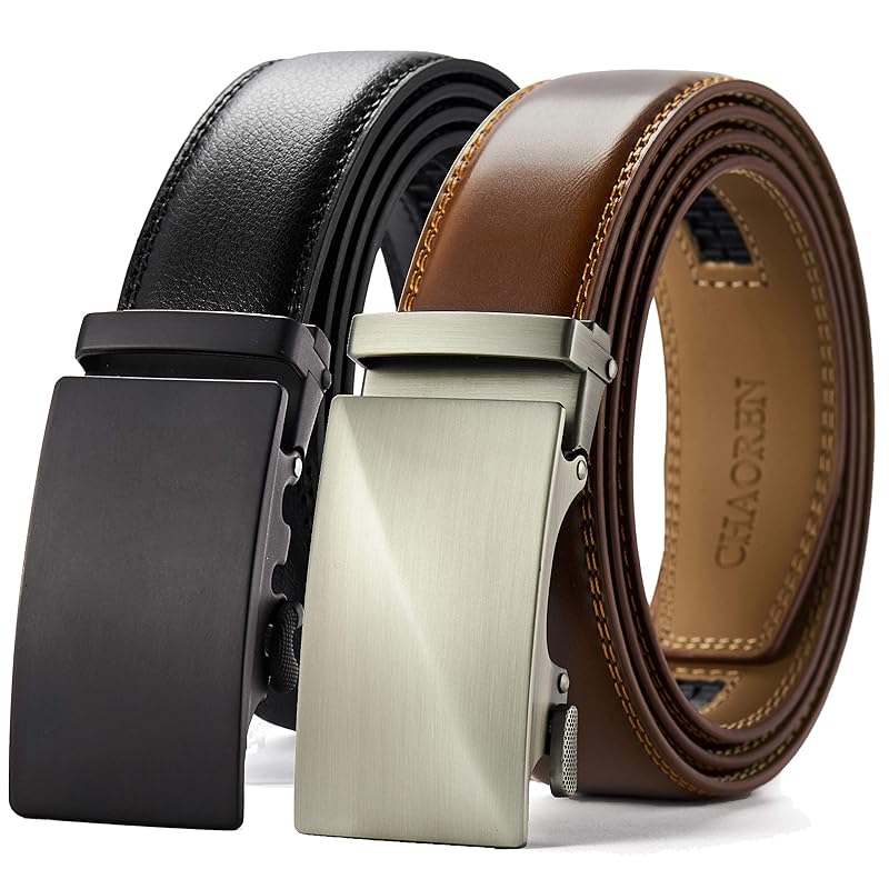 

[CHAOREN] belt men s Set of 2 business - big size auto lock type No hole leather Stepless adjustment suit gentleman 35mm width With gift box