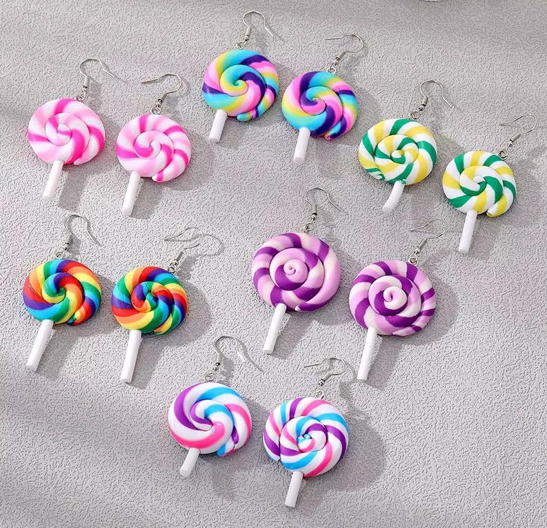New European and American Fashion Earrings, Simulated Food and Play Lollipop Pendant Earrings, Fun DIY Necklace Set