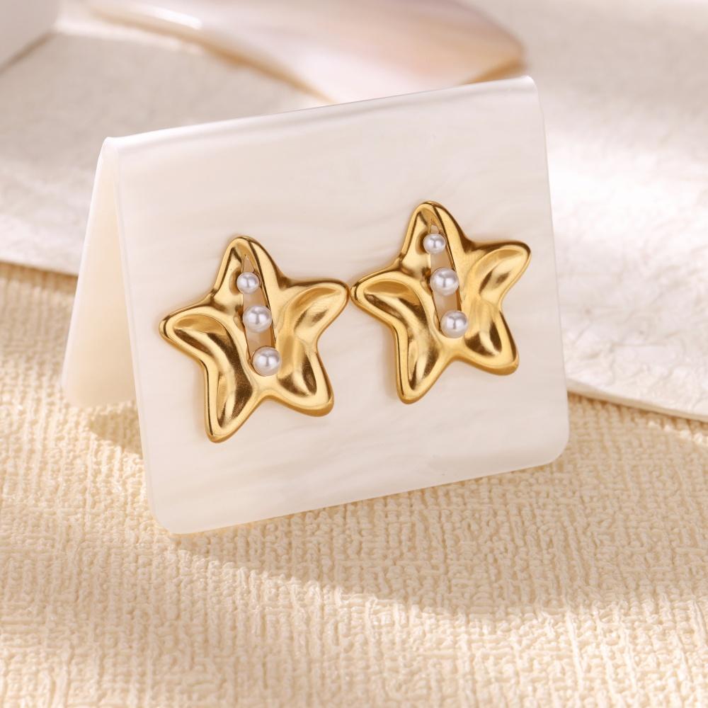 Stainless Steel Artificial Pearl Star Earrings Gold Color Anti Fading Earring for Women Wedding Jewelry Party Accessories Gifts