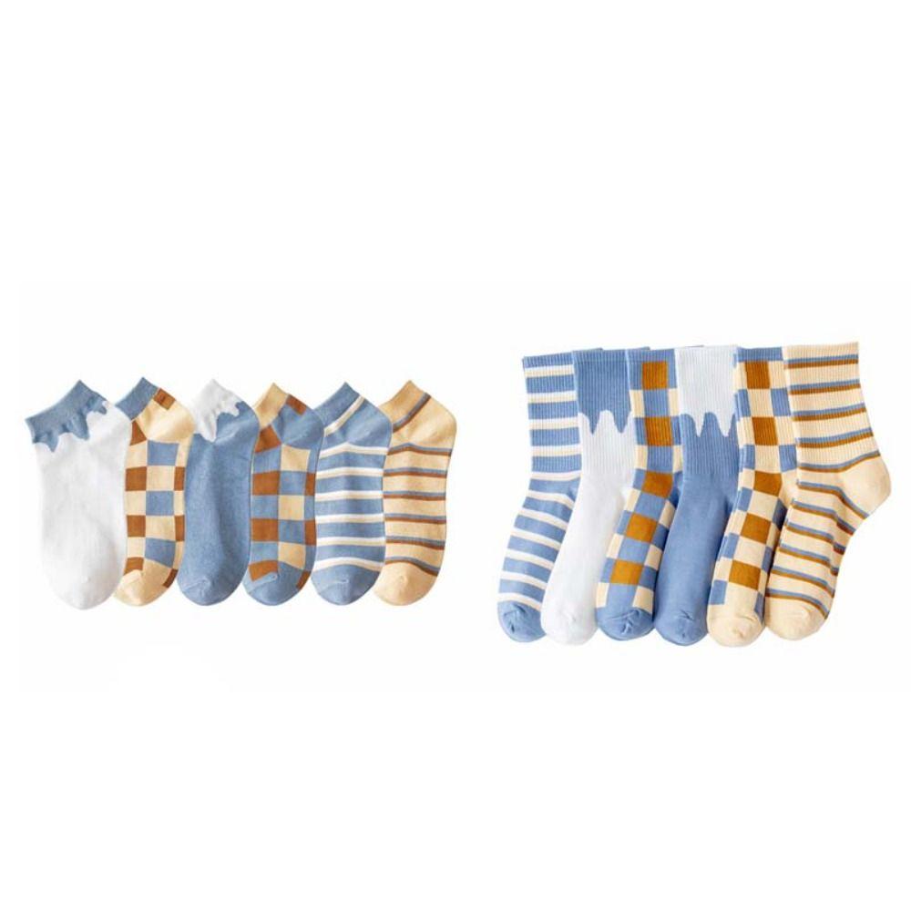 10Pairs Grid Stripe Ankle Socks Colorful Simple Mid-calf Socks Korean Style Women Tube Socks  Gifts