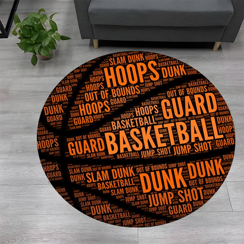 Basketball Ball Teppichdruck Runder Teppich Schlafzimmerteppich Wohnzimmer Rutschfeste Bodenmatte Sofatischteppiche für Heimdekoration Mädchenzimmerteppich