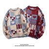 Japanischer Retro-Pullover mit Rundhalsausschnitt und Karomuster in Herzform für Männer und Frauen, locker sitzender Strickpullover für Studenten, trendige Marke, Paar im Lazy-Style