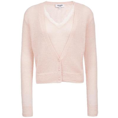 Women's Faux Two-Piece V-Neck Knit Sweater with Lace Trim