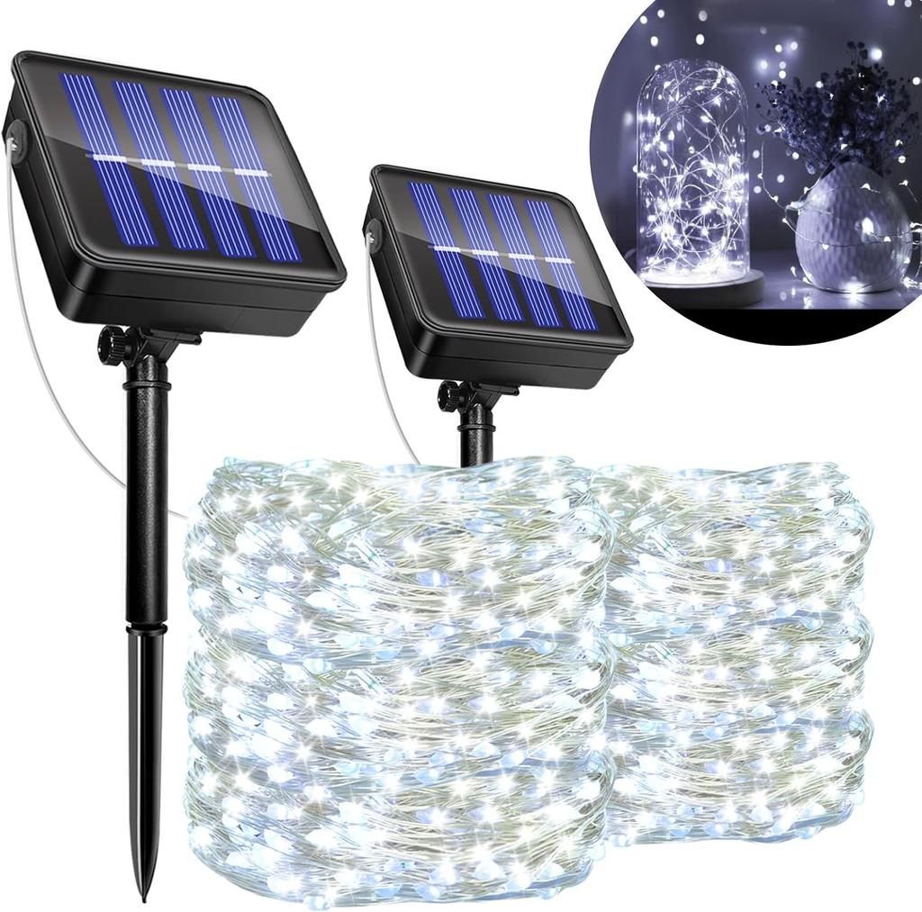 Solar Fairy Lights Outside Waterproof Solar String Lights Outdoor 8 Modes Silver Wire Solar Twinkle Lights Christmas Decor Lamp