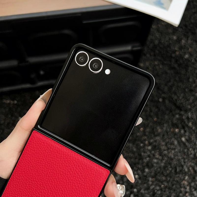 Plain Leather Lychee Patterned Case For Samsung Z Flip 7 flip7 Flip 6 Galaxy Z Flip 6 5 4 3 Camera protect Cover