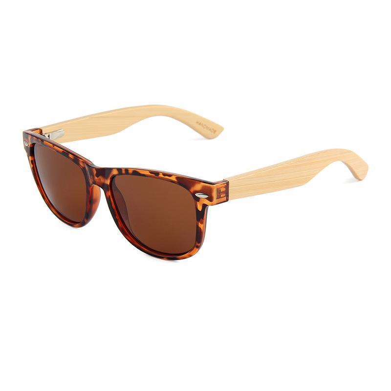 New Large Frame Bamboo Temple Polarized Sunglasses Classic Rivet Vintage UV Protection Shades Bamboo Wood Glasses