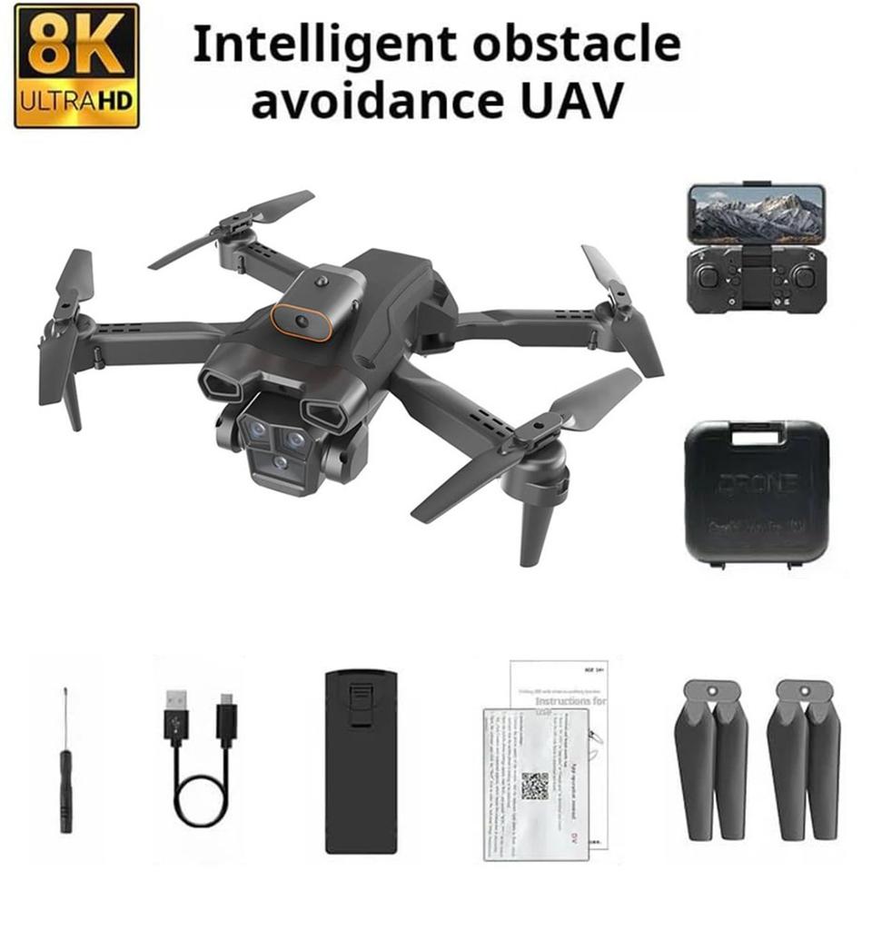 Three Camera 8 K Drone, 90° Adjustable Lens, Proficiency Foldable Omnidirectional Obstacle Avoidance 8 K Drones With Camera, Suitable For Beginners