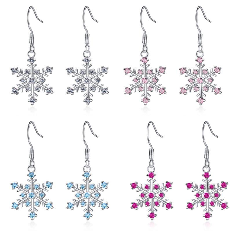 Fashionable New Style Earrings Diamond-mounted Rear Hanging Women's Snowflake Earrings Hexagonal Christmas Gift