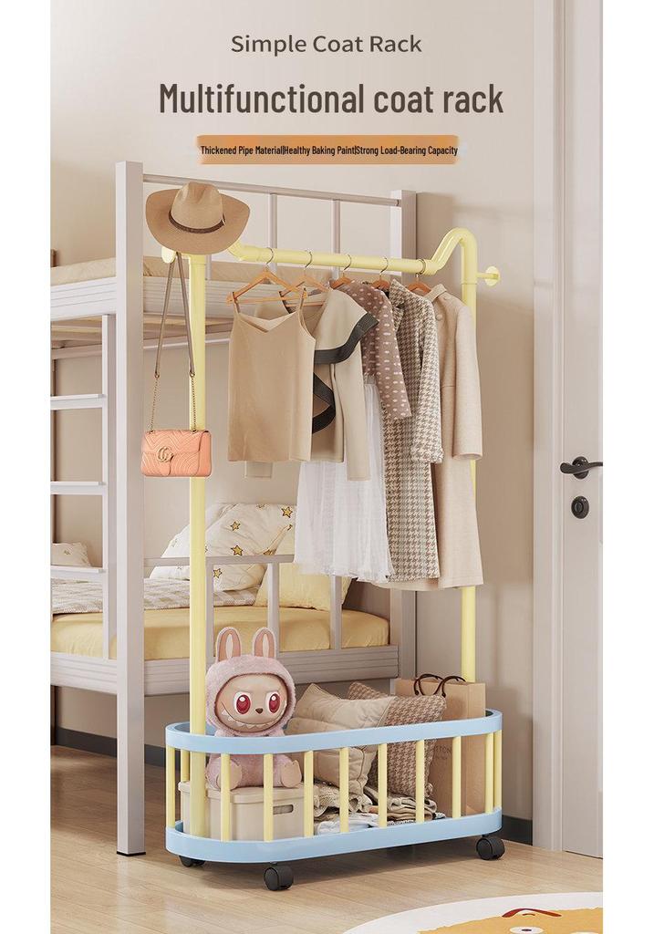 Mobile Clothes & Hat Rack, Dormitory & Bedroom Floor Stand, Small Hanging Rack with Bag Hook - 2026 New Style.