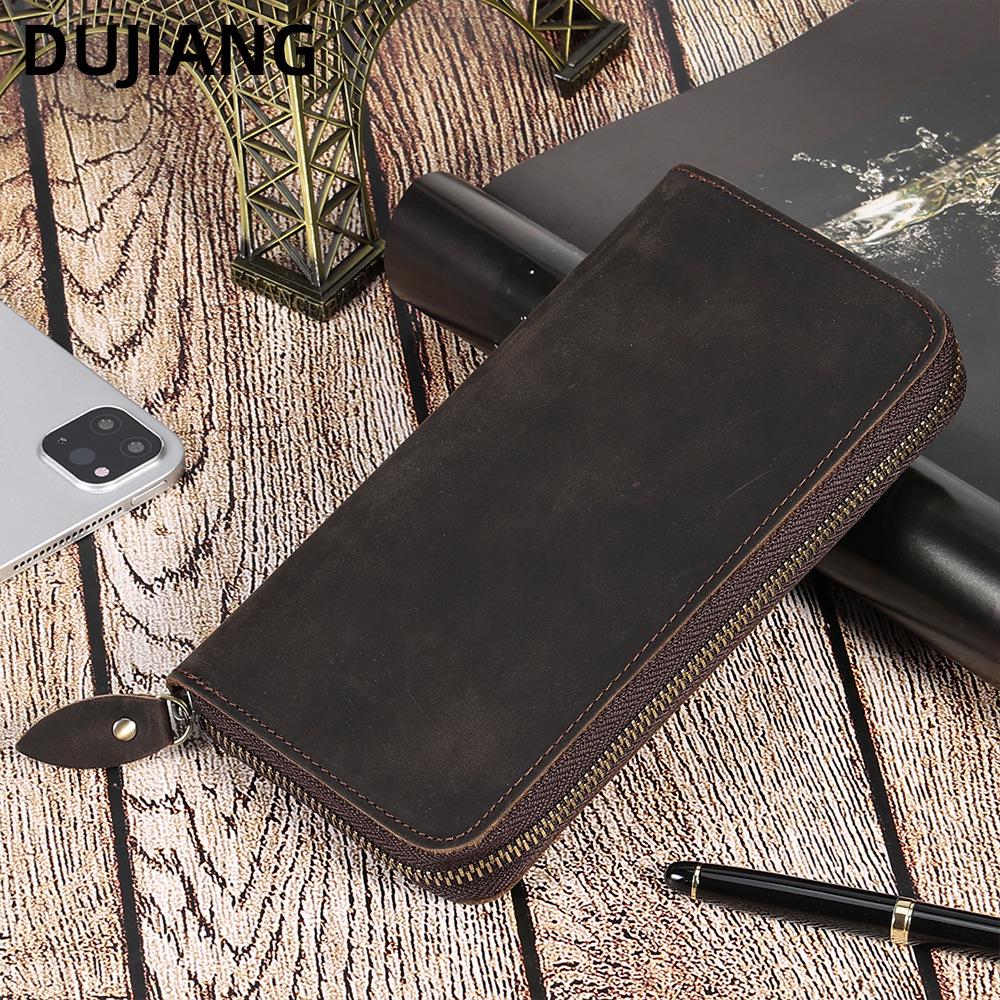 Men's RFID Retro Crazy Horse Leather Long Wallet Clutch - Genuine Leather Coin Purse