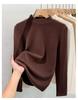 Women's Lyocell Tencel Round Neck Base Layer, Thickened Velvet Wool-Silk Long Sleeve Top for Autumn/Winter