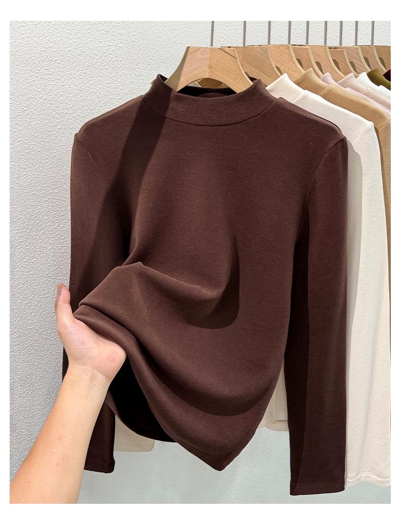 Women's Lyocell Tencel Round Neck Base Layer, Thickened Velvet Wool-Silk Long Sleeve Top for Autumn/Winter