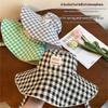 1Pc Women Summer Uv Protection Wide Brim Sun Hats With Chin Strap Cute Pastel Plaid Beach Hat For Outdoor Travel & Daily Wear