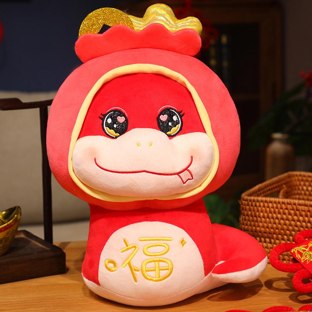 God of Wealth Snake Plush Doll Toy Wearing Hat Lucky Snake Plushies Doll  Company Annual Meeting