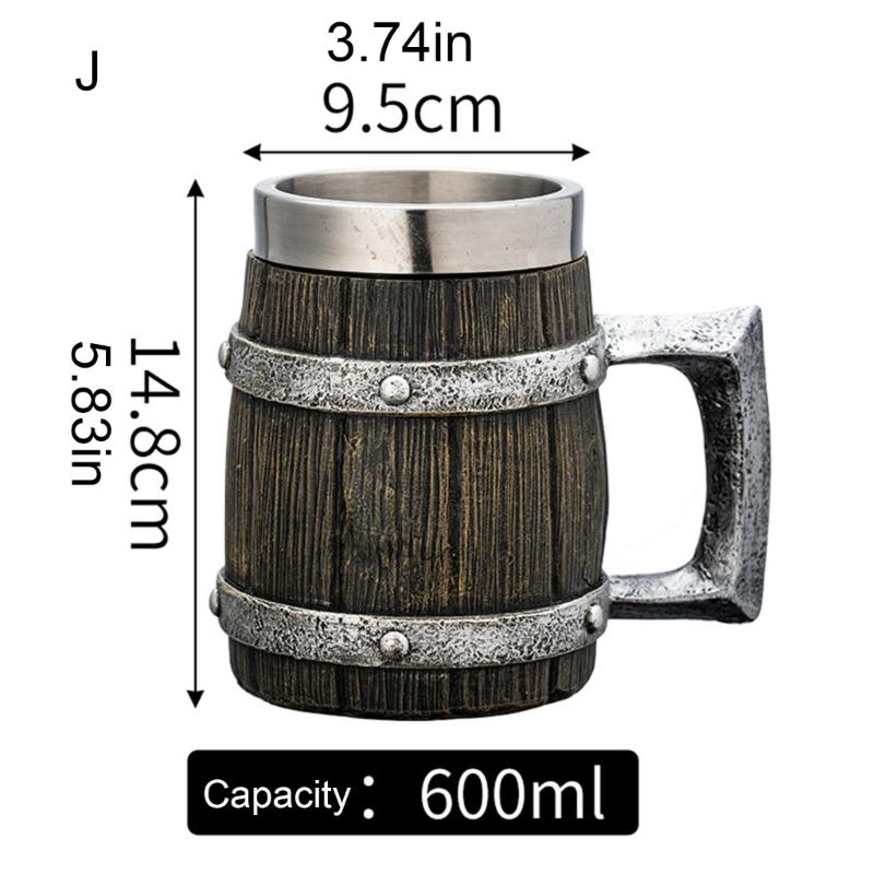 Large Capacity Beer Mugs For Outdoors Use With Retro Woodgrain Finish Nonrust Steel Insulated Cup Thermal Resin Construction