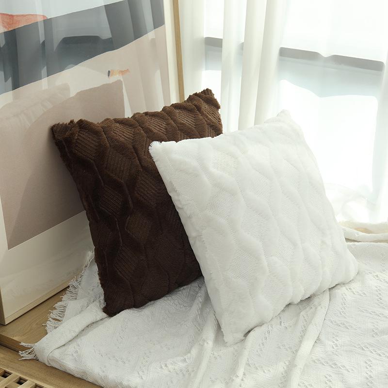 Solid Color Geometric Embroidered Plush Sofa Pillowcase