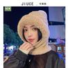 One-piece knitted hat women's autumn and winter velvet thickened mask ear protection wool hat outdoor cold big head suitable for thermal hat