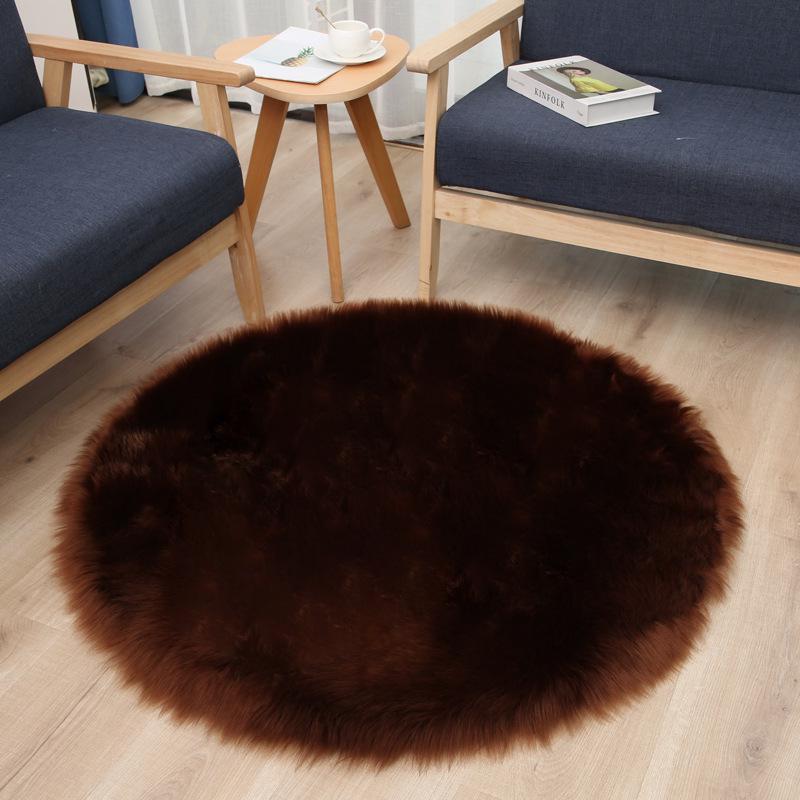 Round Long Pile Faux Wool Carpet for Living Room or Bedroom