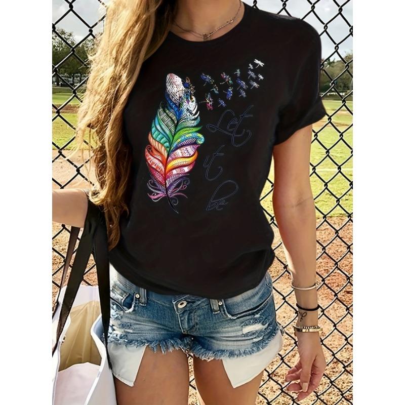 Summer Round Neck 3D Fashionable and Minimalist Print Top Fashionable Casual Short Sleeved Women's T-shirts