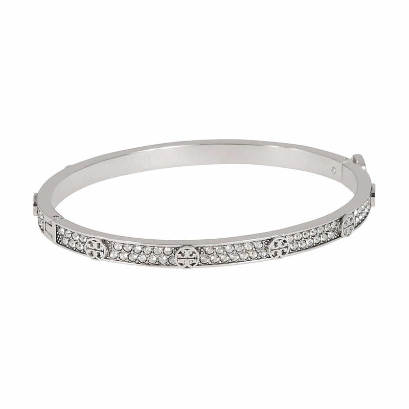 TORY BURCH Inlay decoration stainless steel crystal bracelet women's silver 153686-042-Silver M
