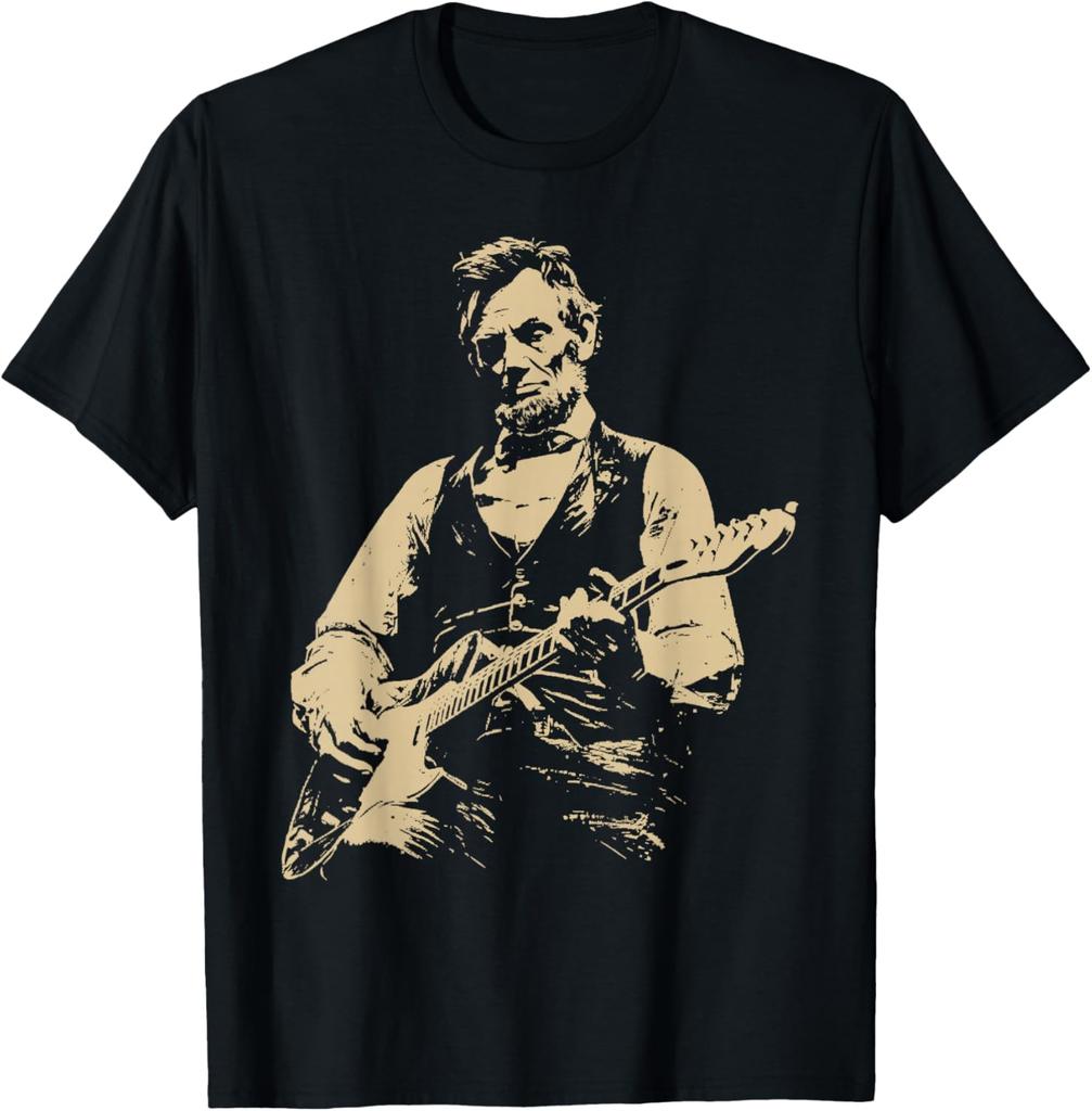 T-Shirt Rocker di Abraham Lincoln che Suona la Chitarra Elettrica