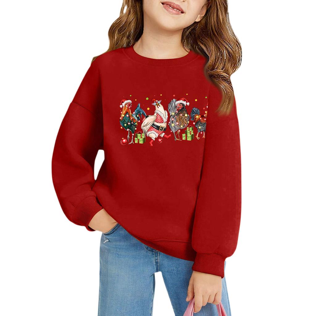 Christmas Day Girls Round Neck Pullovers For Kids Printed Baby Tops