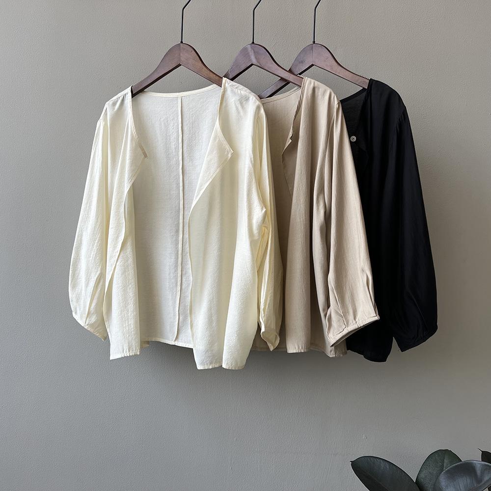Round Neck One Button Sun Shirt Women's Spring and Summer Loose Cardigan Seven-tenths Sleeve Cardigan