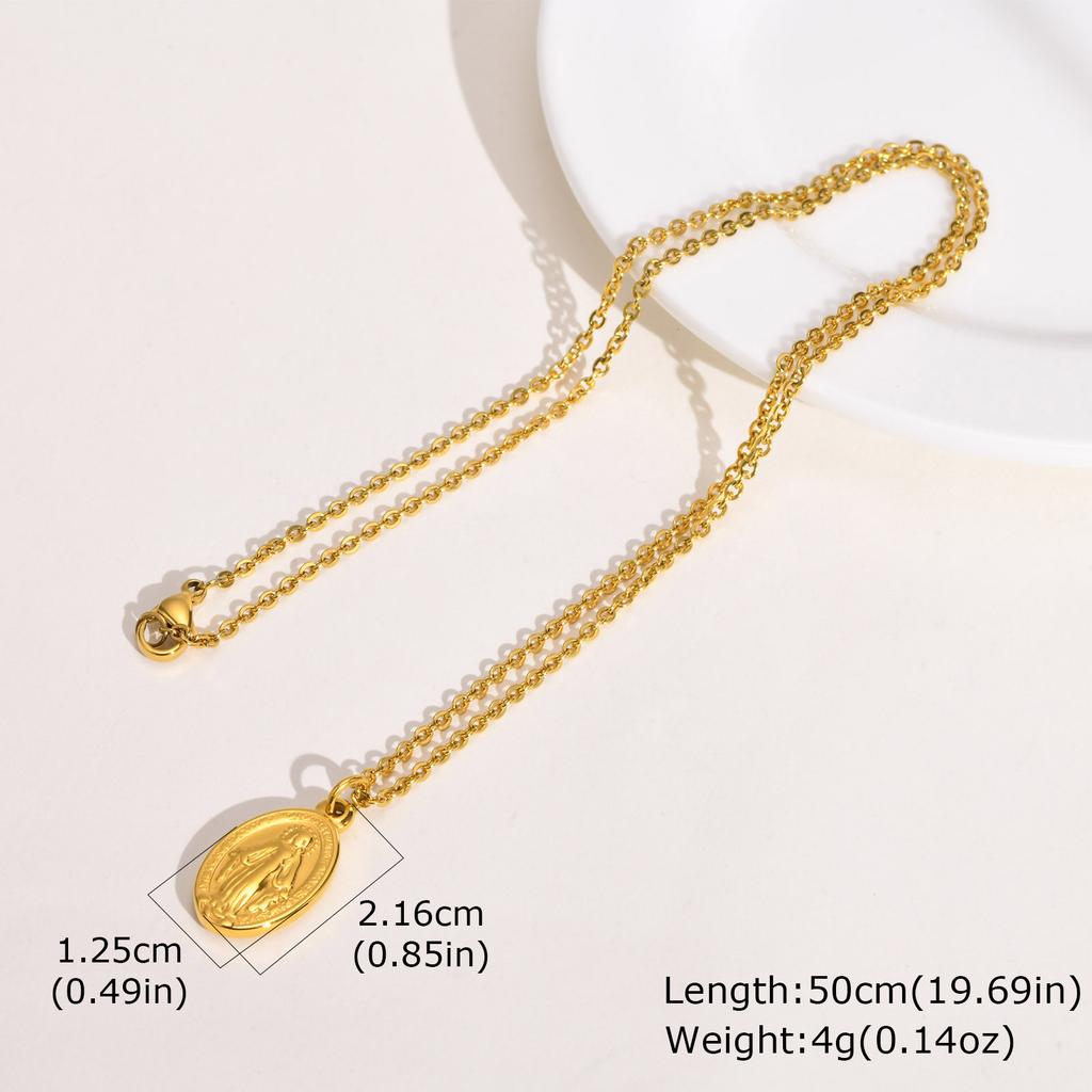 Vnox Dainty Virgin Mary Women Necklace Stainless Steel Chain Geometric Pendant Catholic Blessed Necklaces Religious Lucky Collar