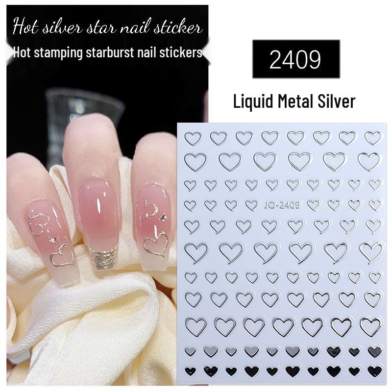 Trendy Silver Mirror Nail Stickers: Stars, Hearts, Moons & Chrome Designs