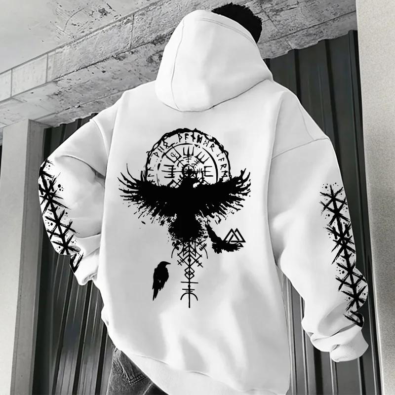 Autumn Winter Daily Casual Sporty Jogger Outwear Fashion Top 2025 New Arrival Men's Sweatshirt Ancient Raven Print Hoodie