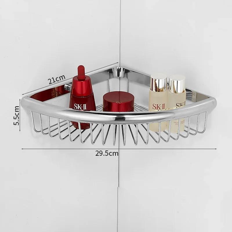 Copper gold bathroom shower room wall corner basket non perforated bathroom rack triangular storage rack for bathroom shelves